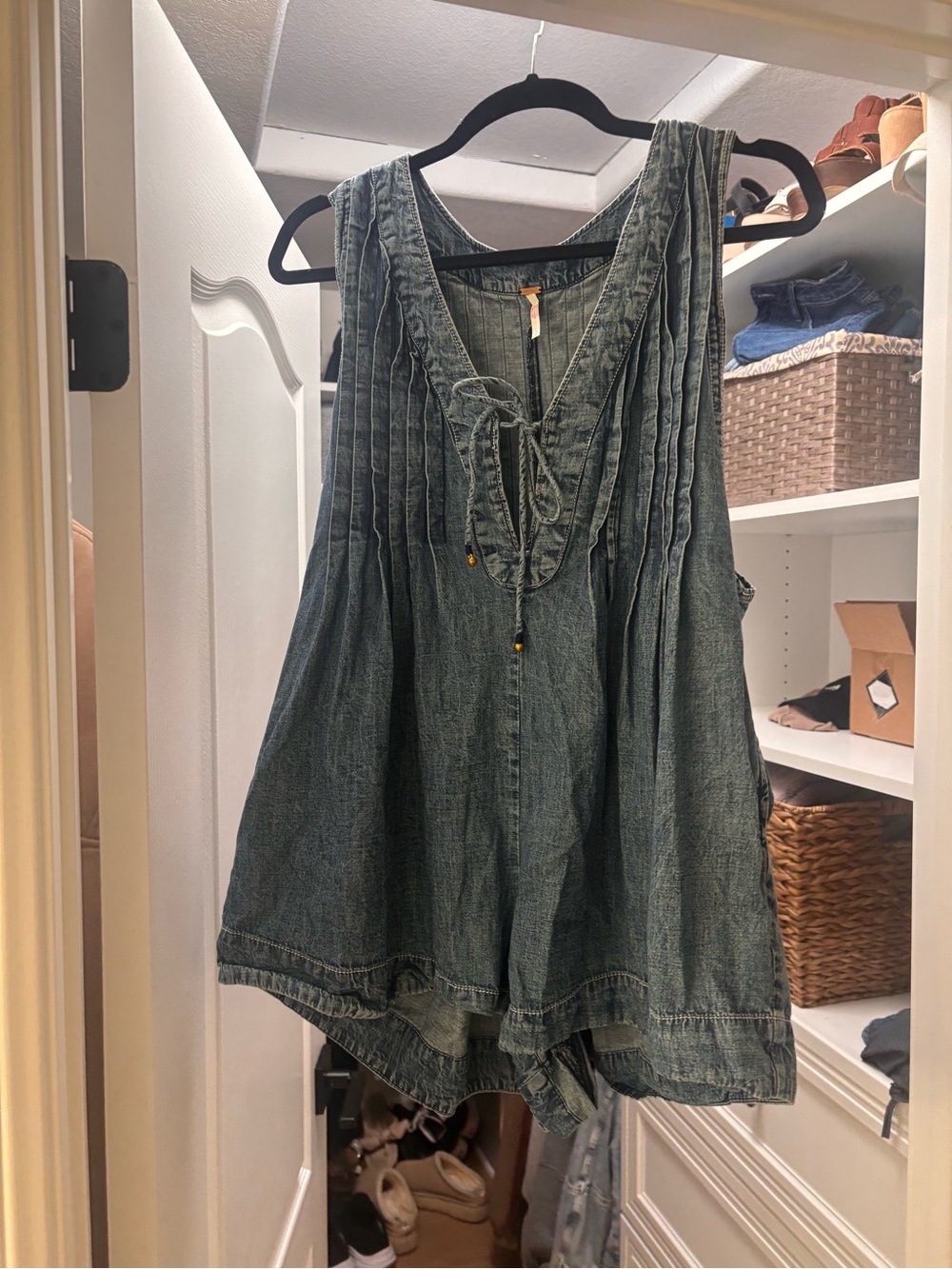Free People Webster Washed Blue Denim Romper